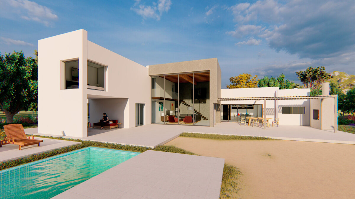 vivienda de doble altura unifamiliar en Ibiza arquitectura minimalista